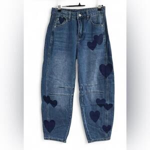 NWT BARREL Y2K | SZ M | Mid - High Rise Slouchy Ankle Cropped Denim Heart Jeans